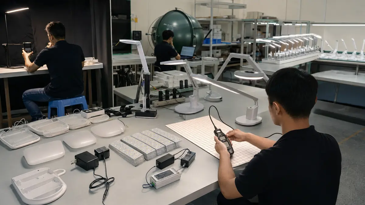 中国LEDデスクライトOEM代行の工場・品質検査風景