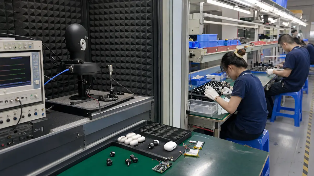 中国ワイヤレスイヤホンOEM代行の工場・品質検査風景