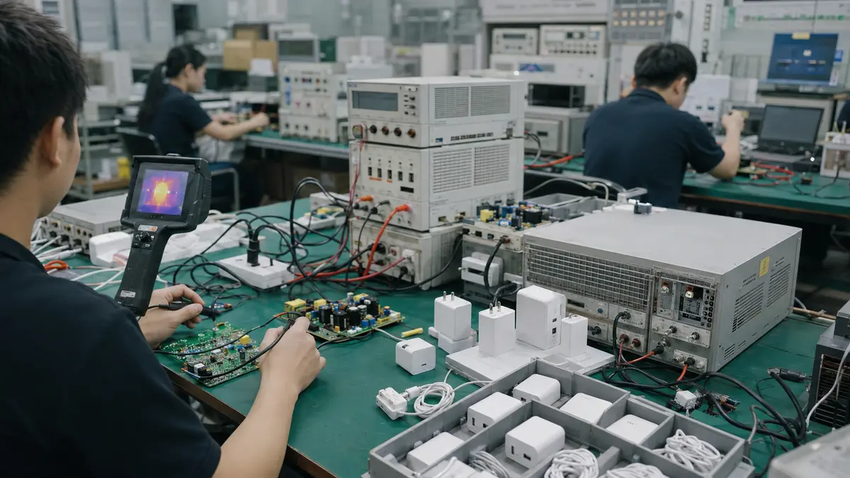 深センUSB-C充電器OEM代行の工場・品質検査風景