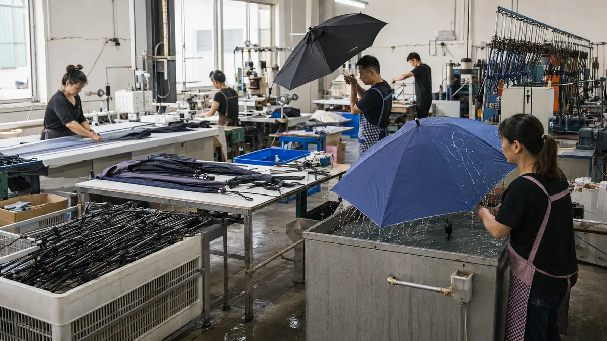 福建・厦門傘OEM代行の工場・品質検査風景